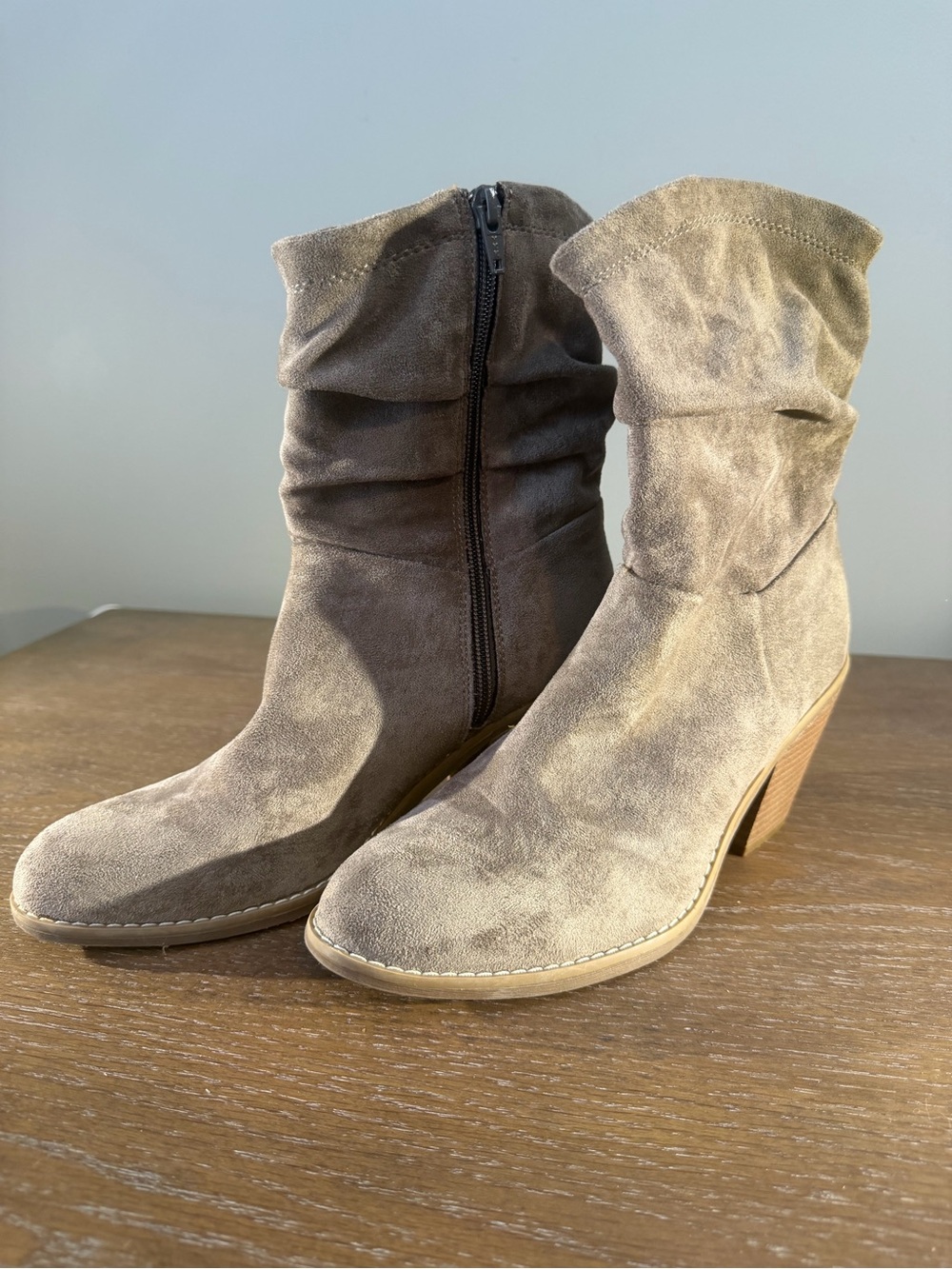 Women's Euro soft Taupe Suede Slouch Ankle Boots